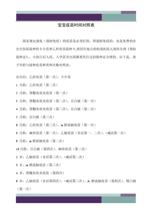疫苗时间表