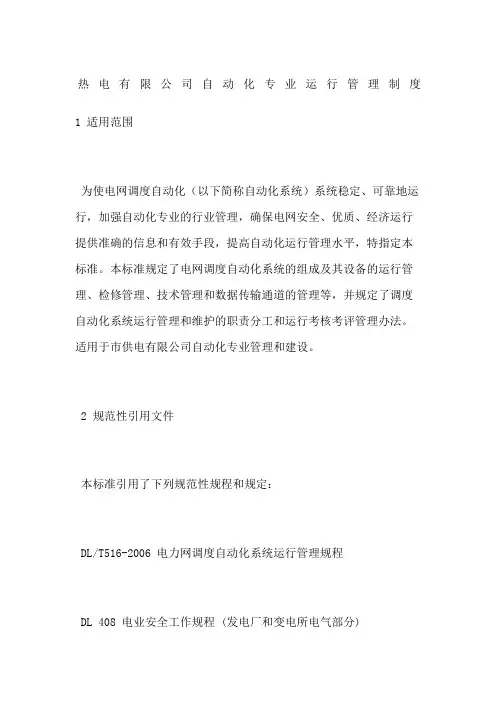 热电有限公司自动化专业运行管理制度