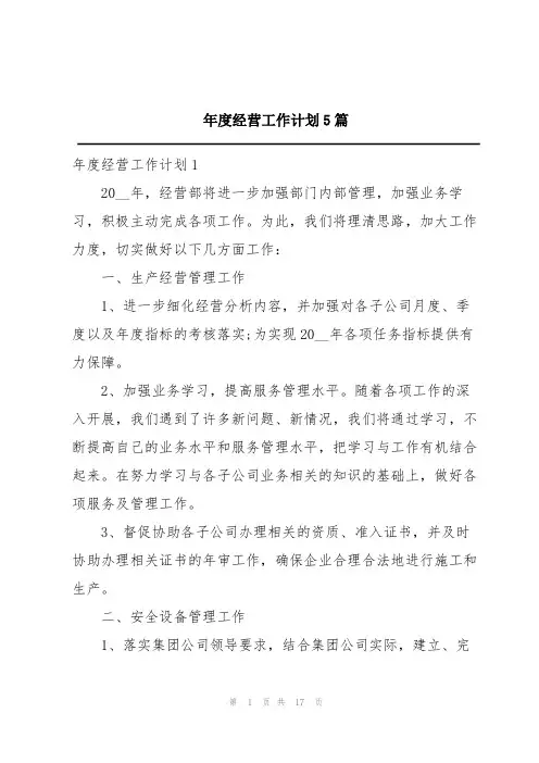 年度经营工作计划5篇