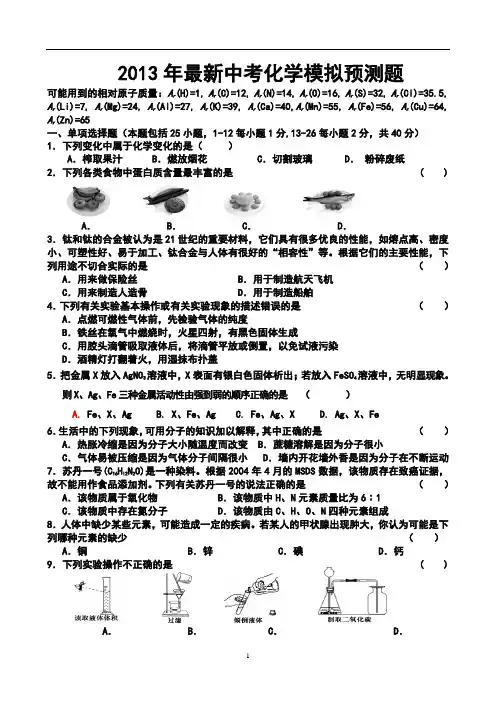2013年中考化学模拟试题