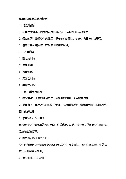 体育课身体素质练习教案