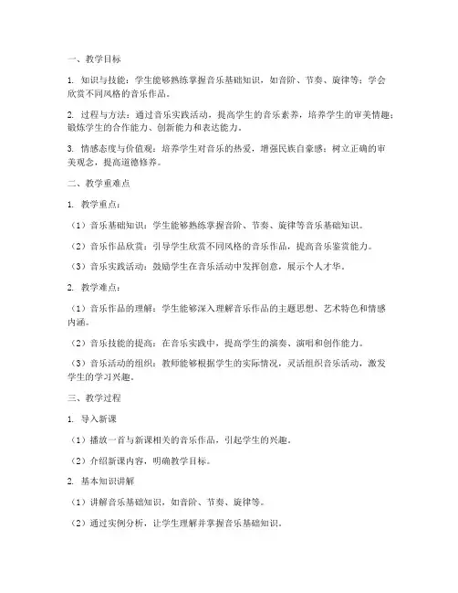 音乐教案重难点模板范文