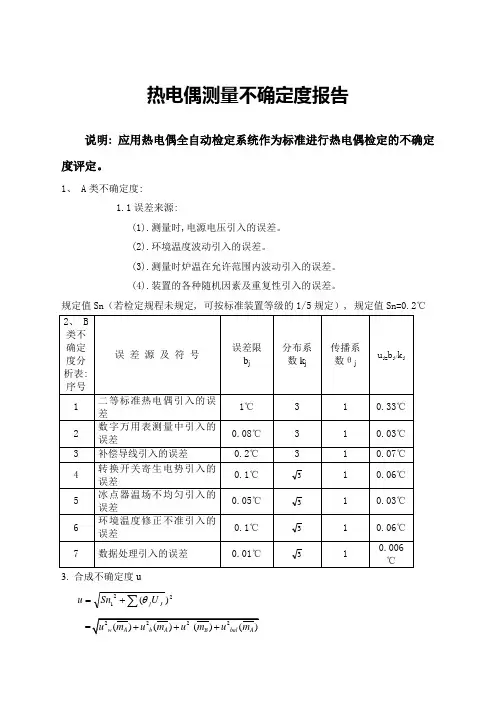 热电偶测量不确定度报告-实验室认证