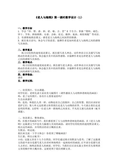 3《老人与海鸥》第一课时教学设计