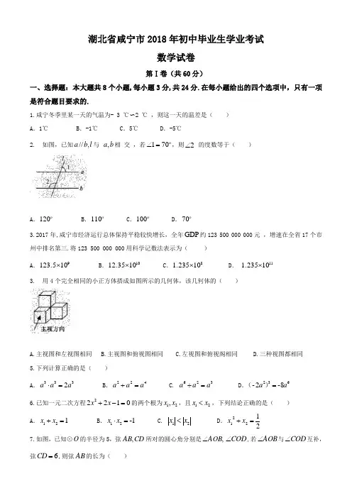 湖北省咸宁市2018年中考数学试题及答案