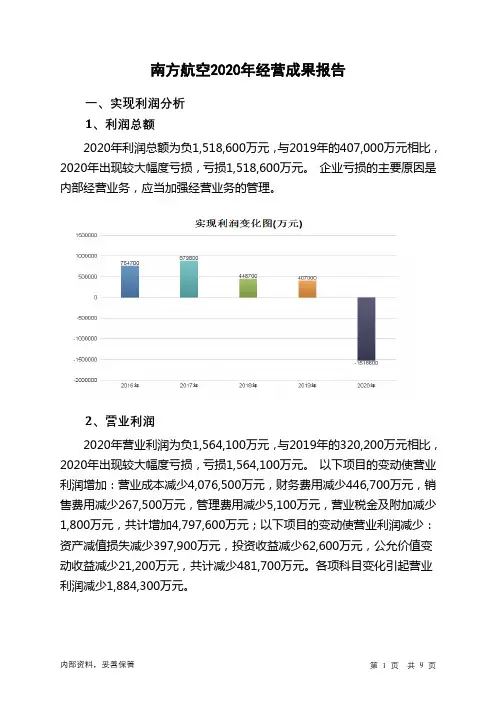 南方航空2020年经营成果报告