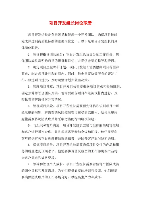 项目开发组长岗位职责