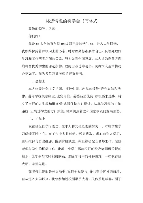 奖惩情况的奖学金书写格式