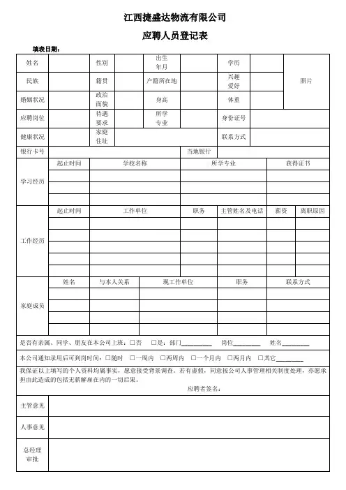 应聘登记表