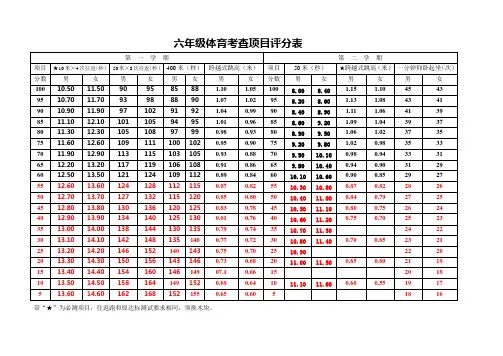小学体育体能期末考核评分标准
