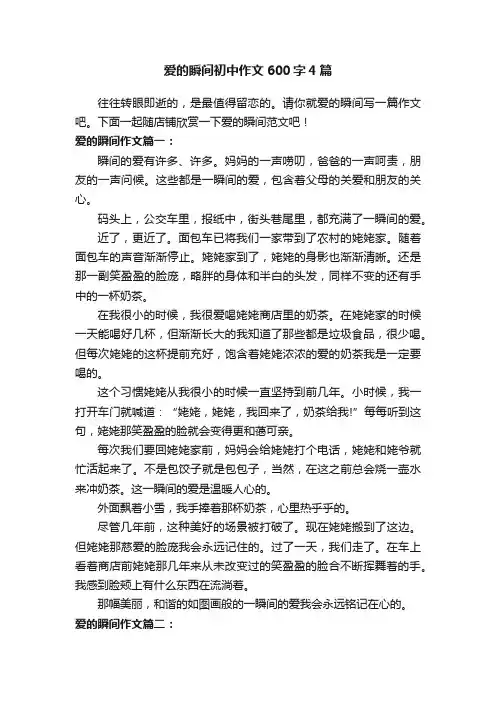 爱的瞬间初中作文600字4篇