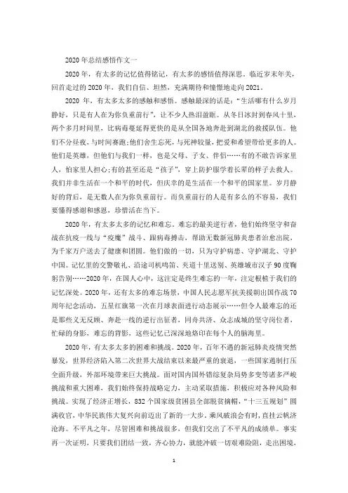 中小学作文不平凡的2020年总结感悟