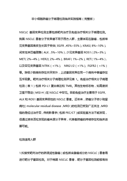 非小细胞肺癌分子病理检测临床实践指南(完整版)