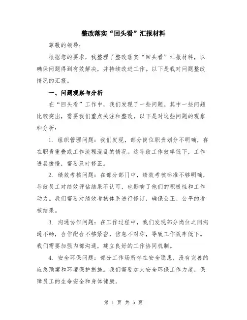 整改落实“回头看”汇报材料