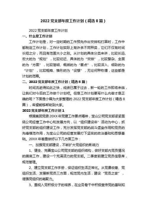 2022党支部年度工作计划（精选8篇）
