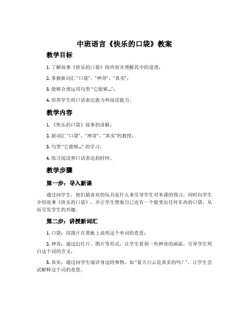 中班语言《快乐的口袋》教案
