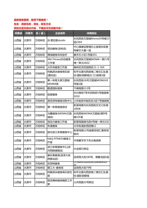 新版山西省太原市万柏林区健身房企业公司商家户名录单联系方式地址大全61家