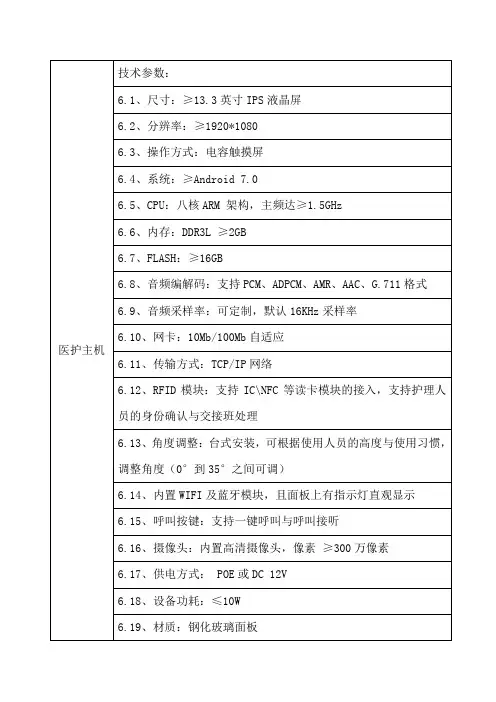 医护主机技术参数