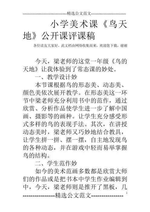 小学美术课《鸟天地》公开课评课稿