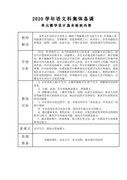 二年级语文第二单元集体备课