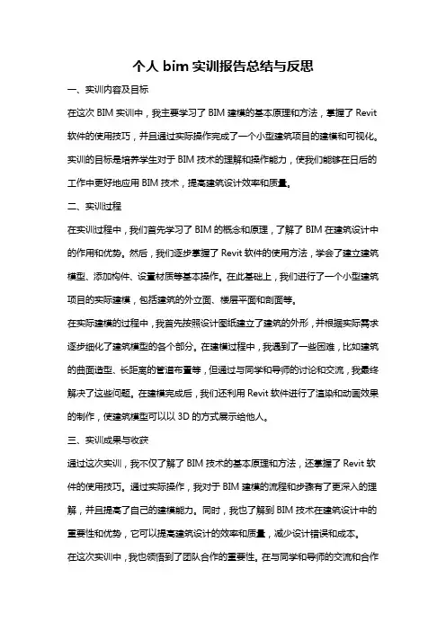 个人bim实训报告总结与反思