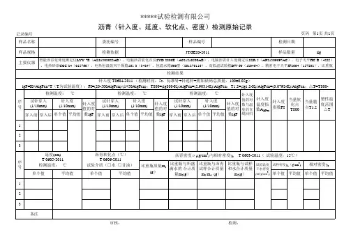沥青(针入度、延度、软化点、密度)检测原始记录