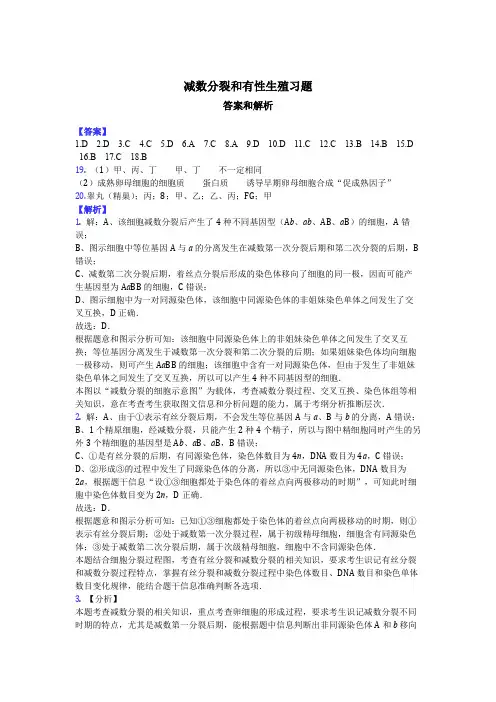 减数分裂和有性生殖习题-答案