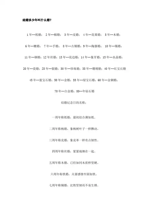 结婚周年别称