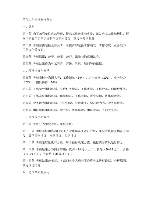 对单位工作考核制度范本
