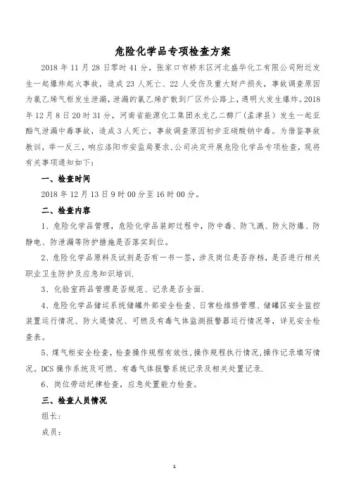危险化学品专项检查方案