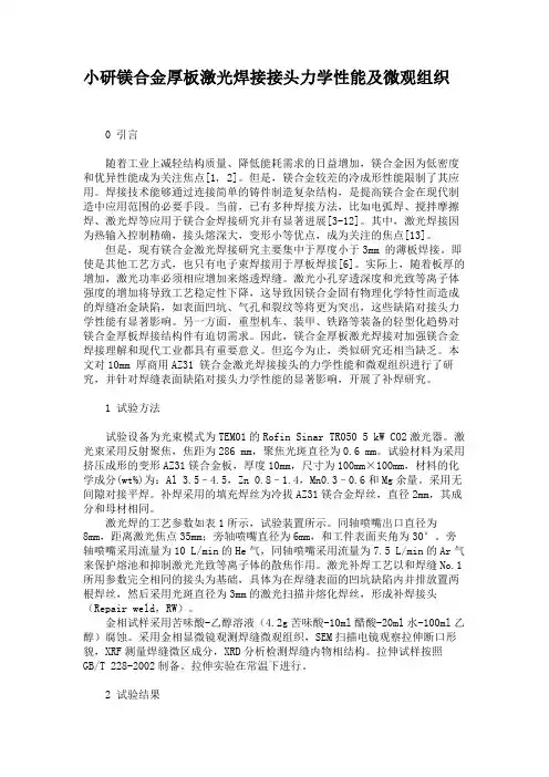 小研镁合金厚板激光焊接接头力学性能及微观组织.