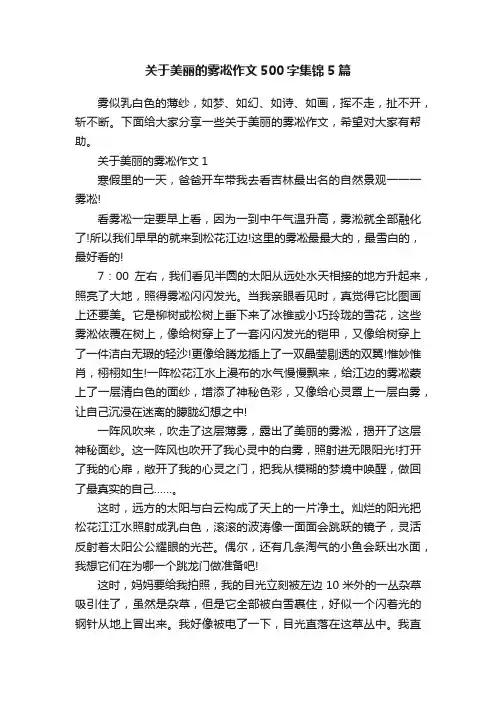 关于美丽的雾凇作文500字集锦5篇