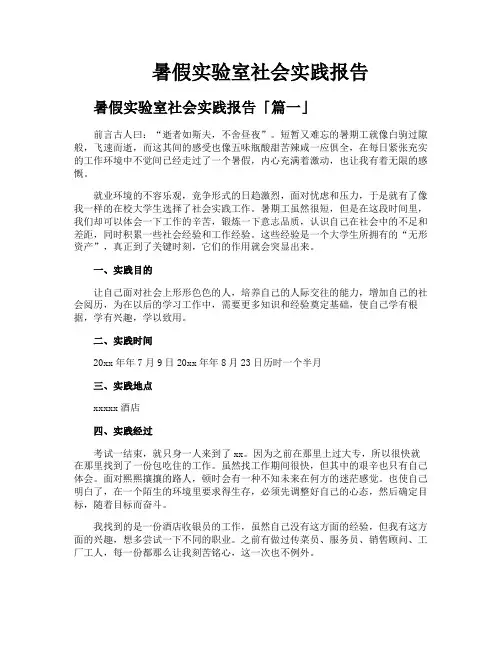 暑假实验室社会实践报告