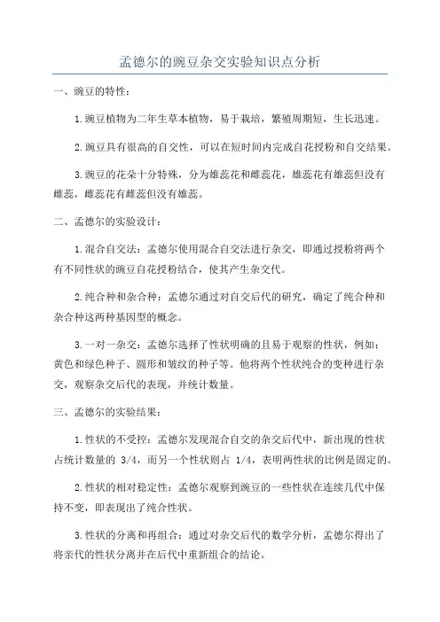 孟德尔的豌豆杂交实验知识点分析