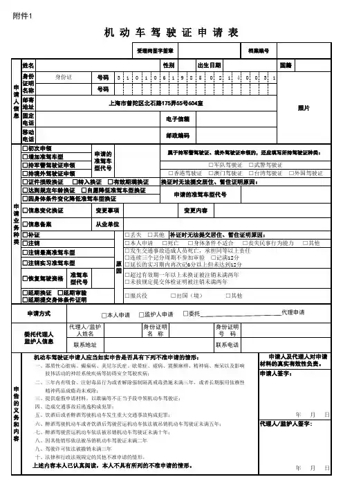 上海-机动车驾驶证申请表(换证专用)