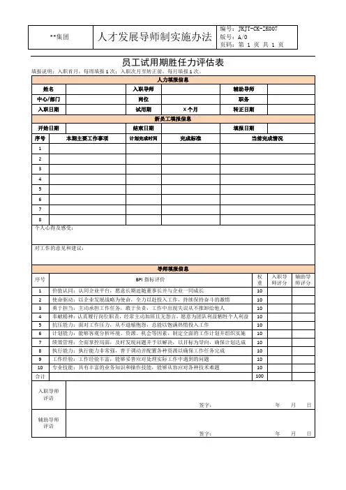 员工试用期胜任力评估表