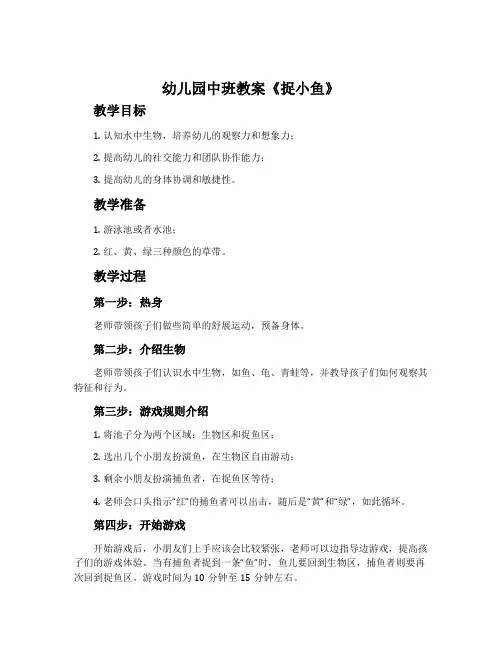 幼儿园中班教案《捉小鱼》含反思