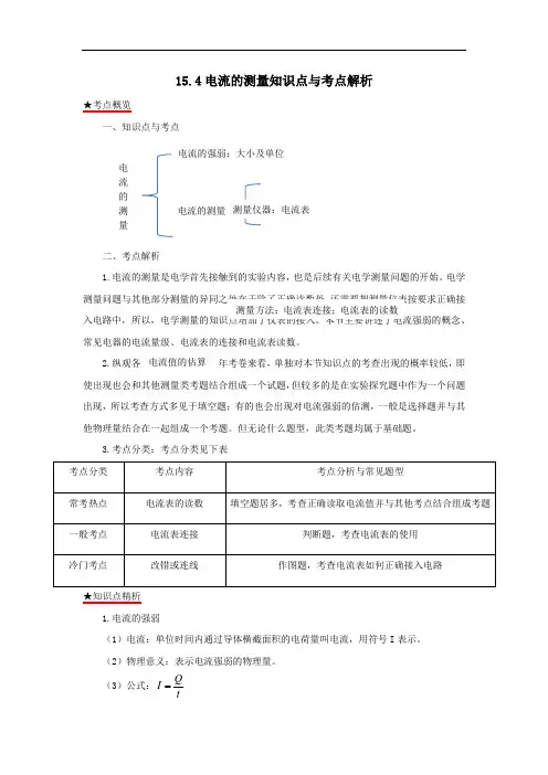 2021年九年级物理全册15.4电流的测量知识点与考点解析含解析人教版