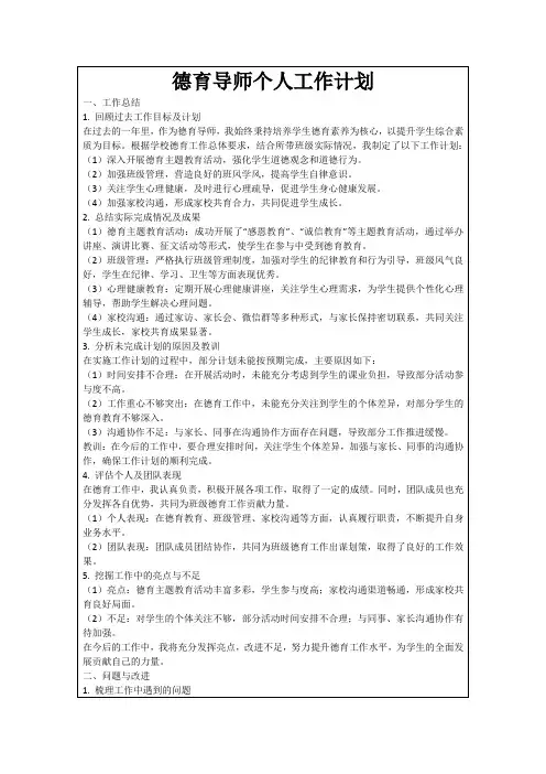 德育导师个人工作计划