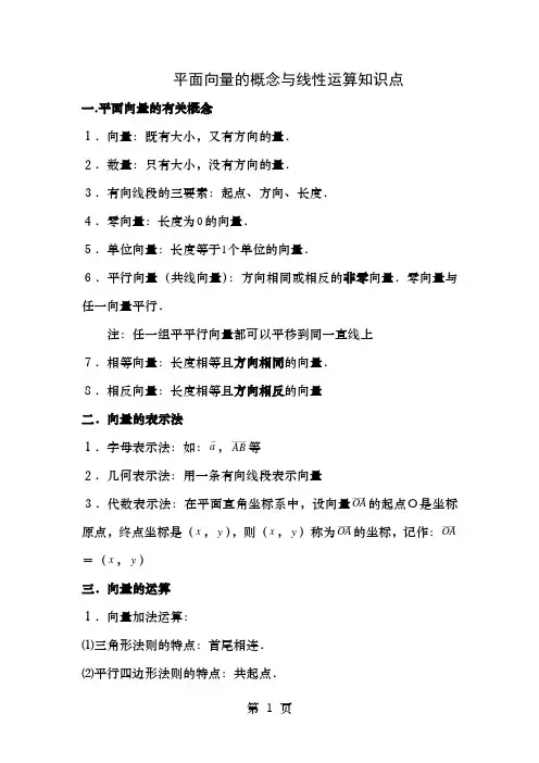 平面向量的概念与线性运算知识点
