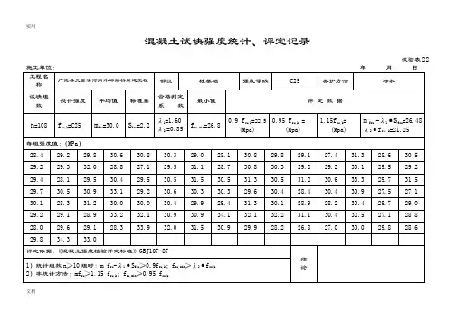 混凝土试块强度统计、评定记录簿