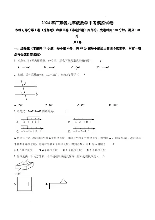 2024年广东省九年级数学中考模拟试卷(原卷版)