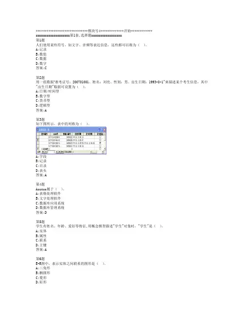 福建省信息技术会考上机正考所有试题