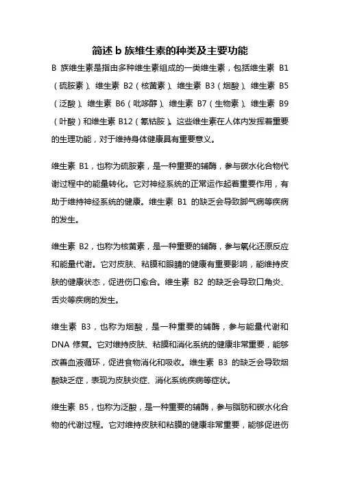 简述b族维生素的种类及主要功能