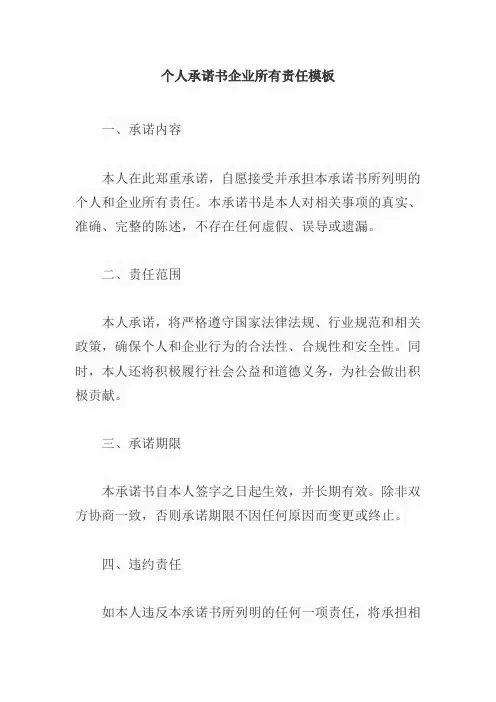 个人承诺书企业所有责任模板