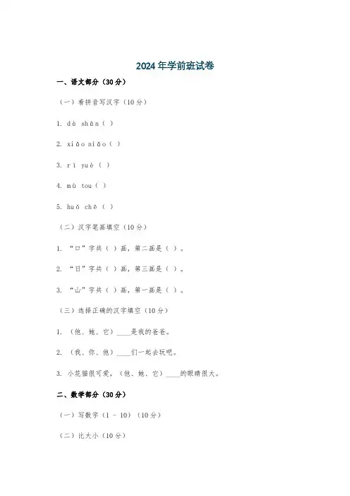 2024年学前班试卷