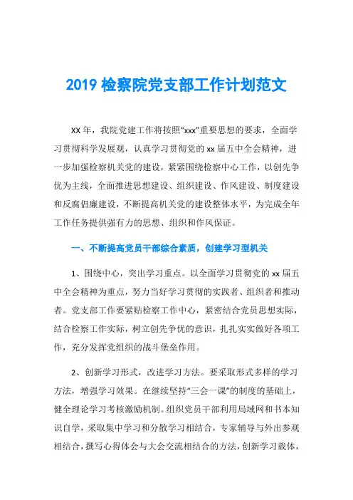 2019检察院党支部工作计划范文
