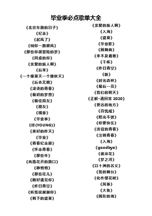 毕业季必点歌单大全