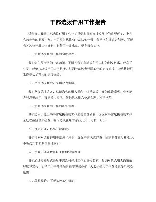 干部选拔任用工作报告