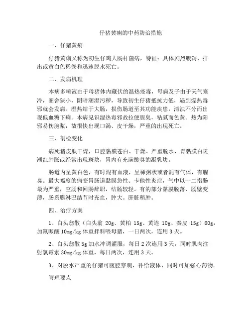仔猪黄痢的中药防治措施